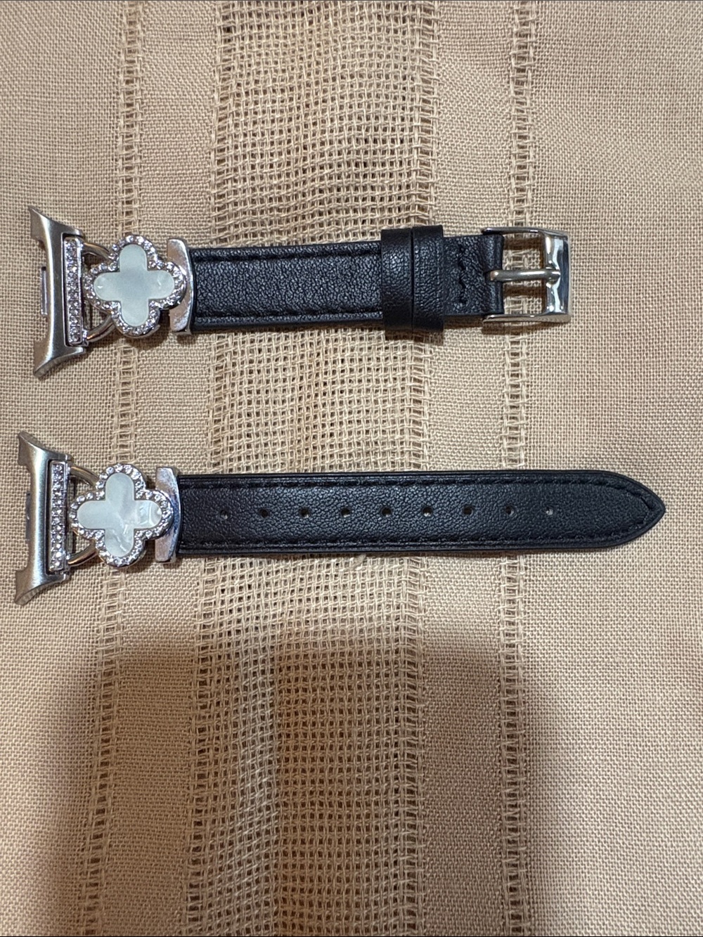 Black Leather Galaxy 8 Watch Strap with Silver Decorative Connector